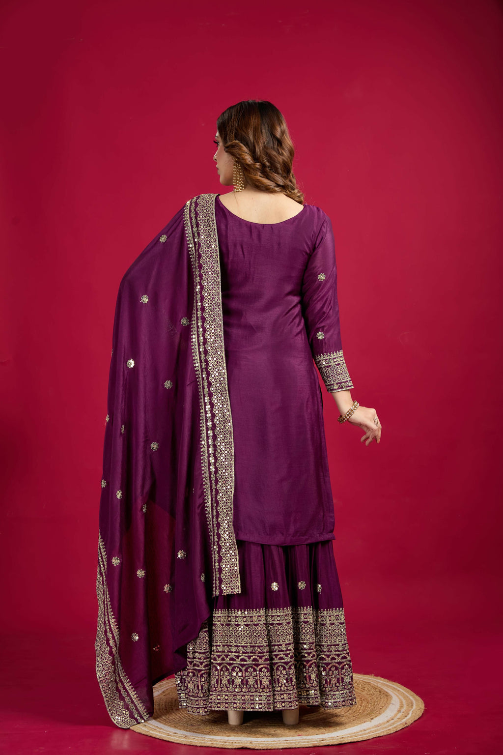 Joban Fashion Violet Kurta Set Silk Sequins , Zari, Coding & Thread Embroidered work - Distacart
