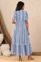 Juniper Womens Powderblue Chiffon Printed Tiered Dress - Distacart