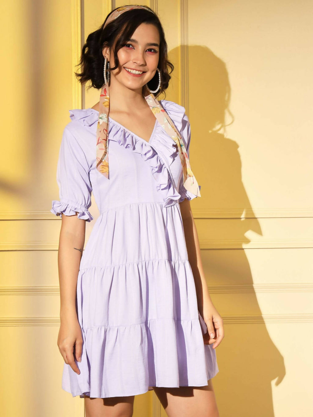 Purple Viscose Texture Flared Dress - Shivani - Distacart