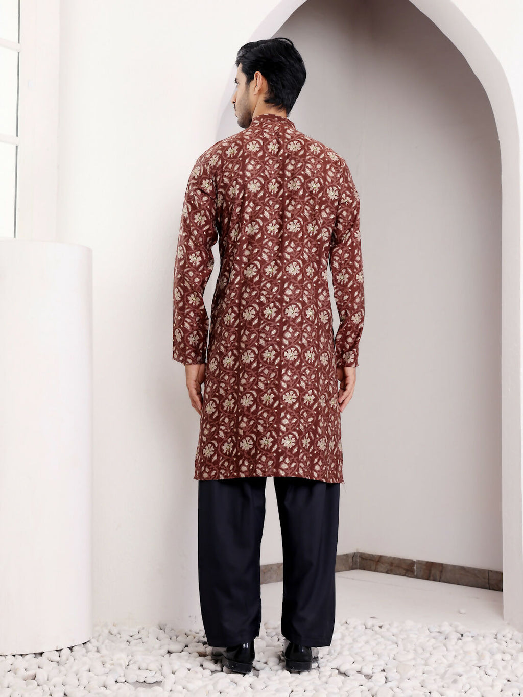Maroon Modal Silk Designer Printed Men's Kurta - Mahotsav