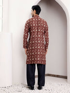 Maroon Modal Silk Designer Printed Men's Kurta - Mahotsav