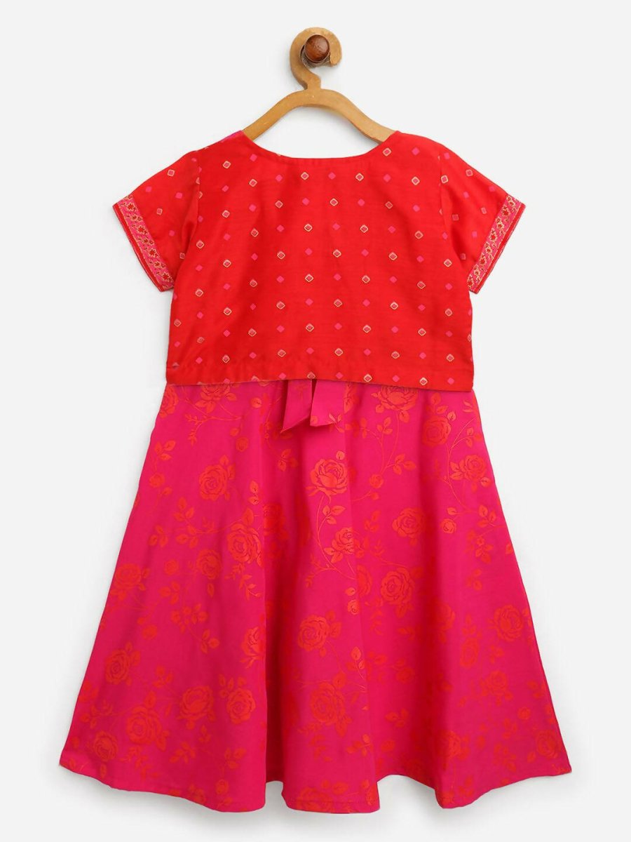 Ahalyaa Pink Crepe Floral Printed Kids Kurta with Jacket For Girls
