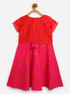 Ahalyaa Pink Crepe Floral Printed Kids Kurta with Jacket For Girls