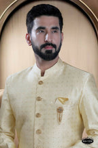 Joban Fashion Men's Cream Brocade Kurta with Pyjama