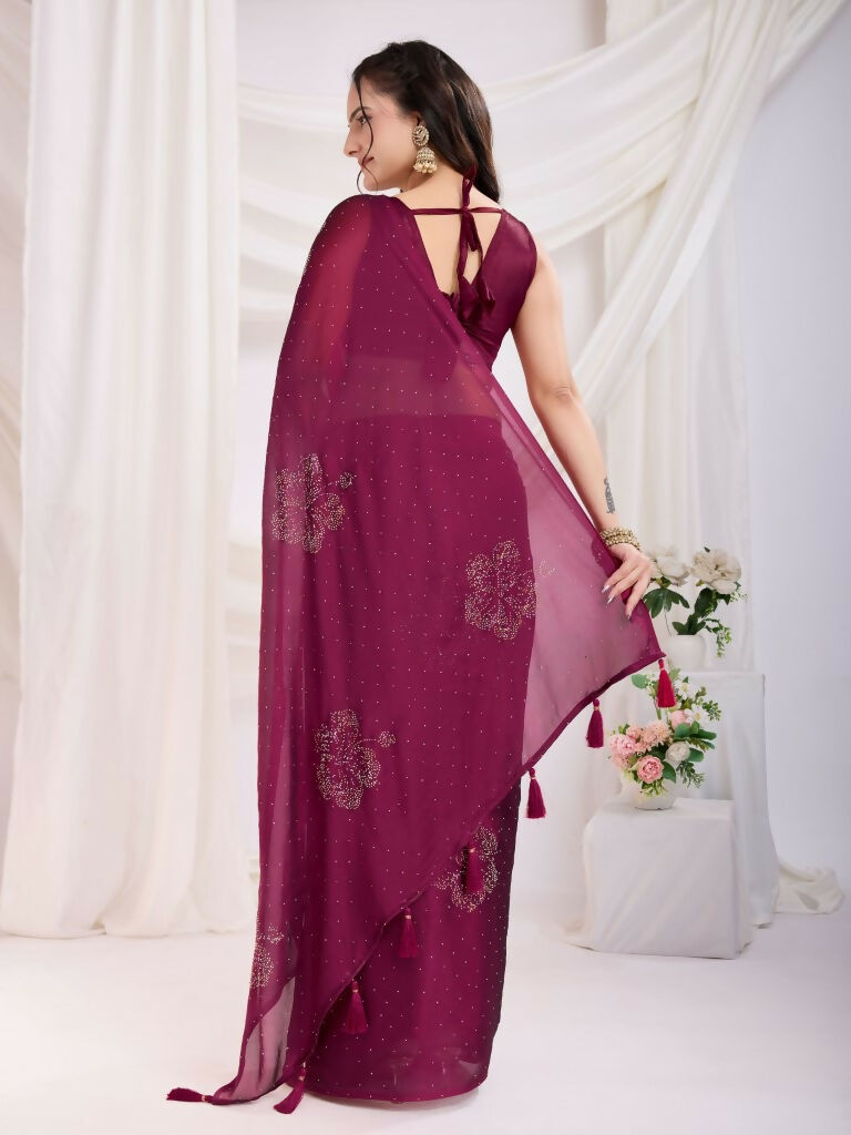Maroon Rangoli Silk Diamond Work Ready To Wear Saree - Tamana