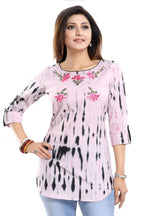 Snehal Creations Pinky Cotton Shibori Tunic With Embroidery - Distacart