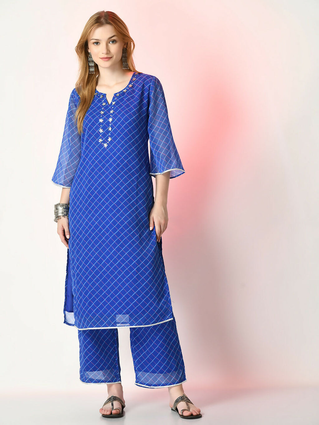 Myshka Women's Blue Printed Kurta With Palazzos