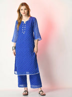 Myshka Women's Blue Printed Kurta With Palazzos