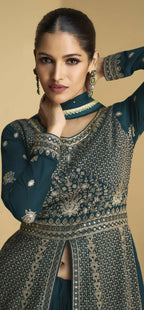 Vastranavya Teal Georgette Embroidered Sequins Work Anarkali Style A Line Suits