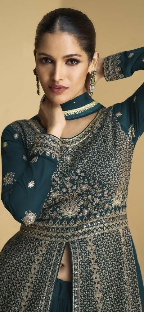 Vastranavya Teal Georgette Embroidered Sequins Work Anarkali Style A Line Suits