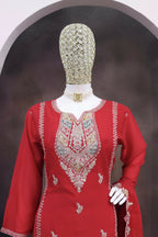 Anaita Red Heavy Chinon Readymade Suit with Embroidery & Sequence Work - Distacart