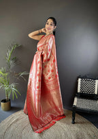 Joban Fashion Peach Flower Jall Pattern Soft Silk Banarasi Saree - Distacart