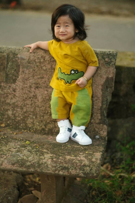 Mhyssa Nero Half Sleeve Yellow T-shirt with Shorts Set For Kids