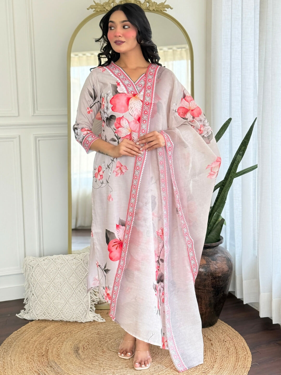 The52 Women's Beautiful Rayon Fabric Printed Work Straight Kurta Pant and Dupatta Set - Distacart
