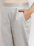 Myshka Women's Grey Cotton Solid Casual Trouser