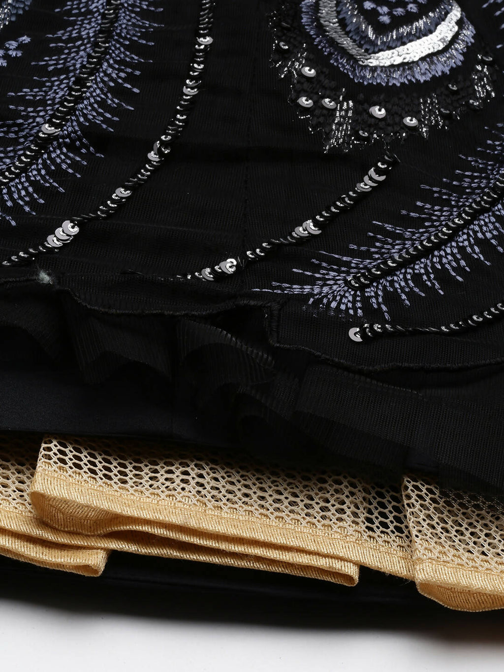 House of Panchhi Women Black Net Sequins Embroidered Lehenga & Blouse with Dupatta