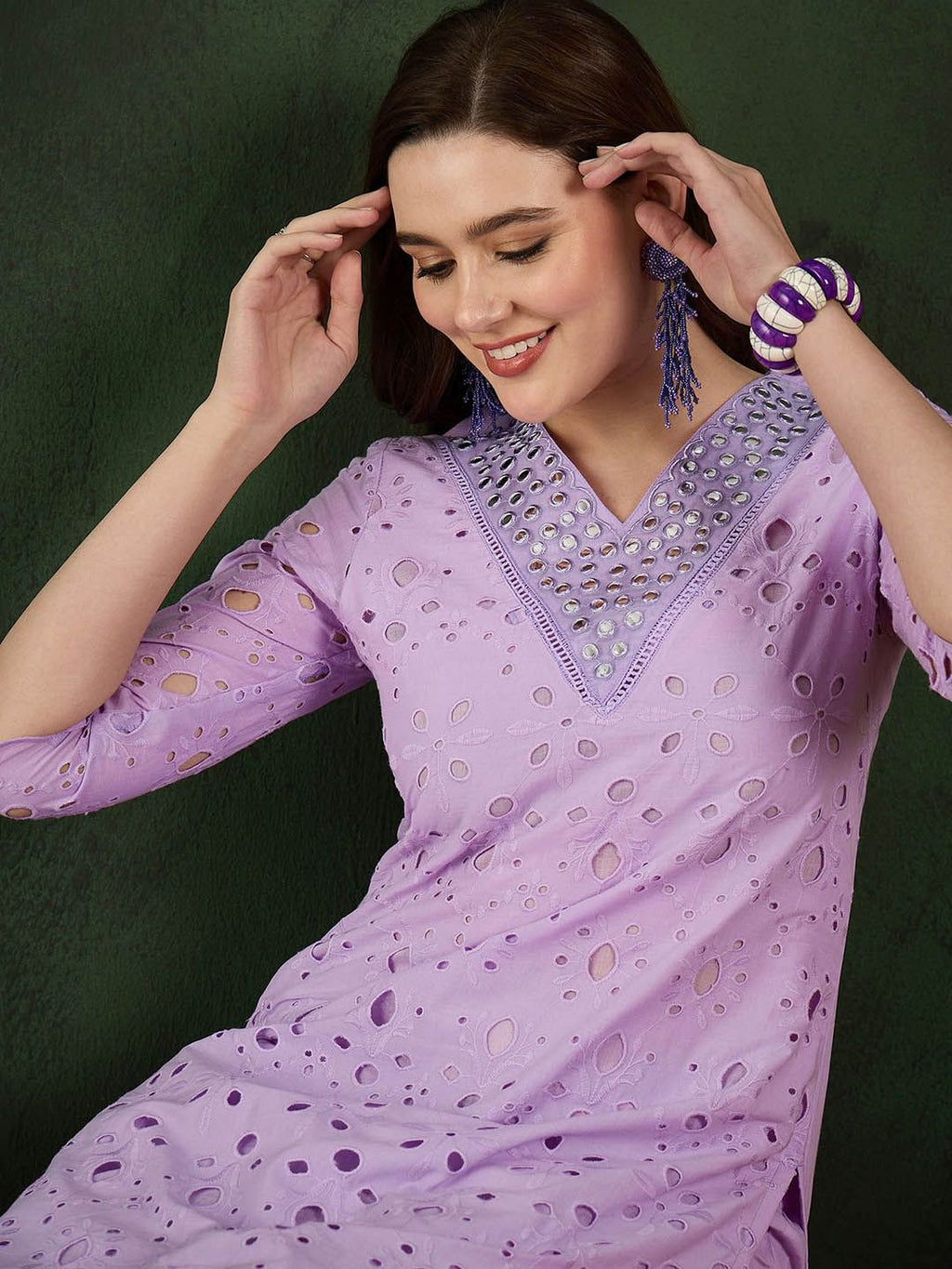 Sangria Embroidered Pure Cotton Kurta & Trousers