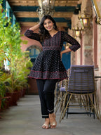 Juniper Women's Black Ethnic Motif Printed Georgette A Lined Tunic