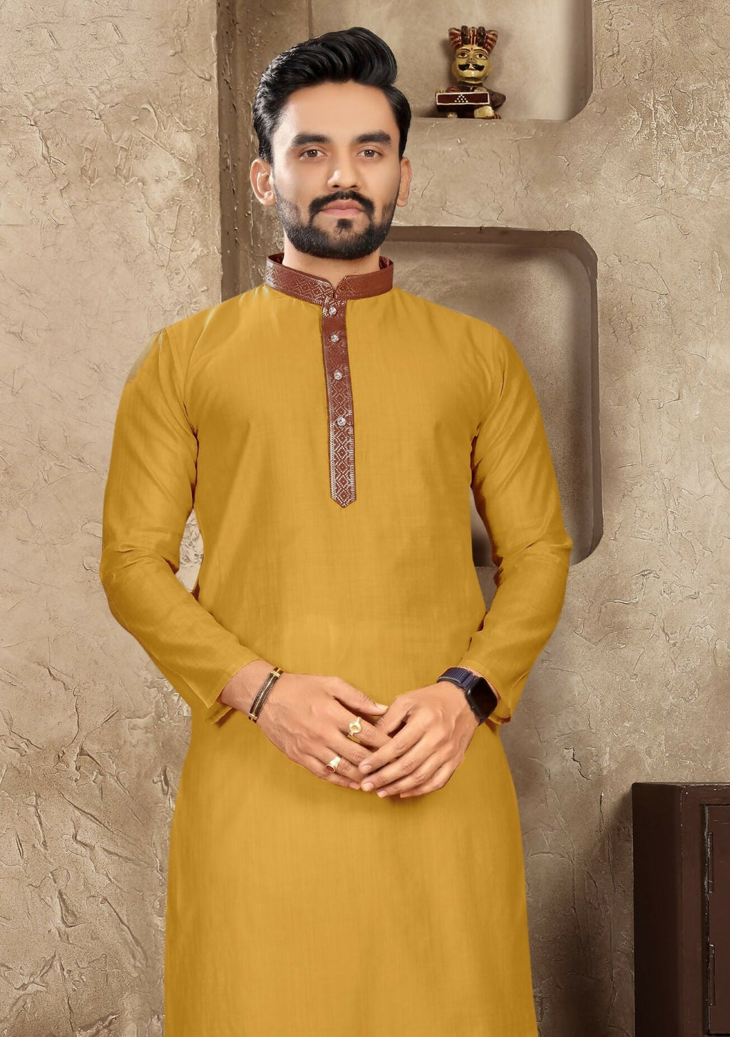 Anaita Mustard Linen Silk Straight Kurta