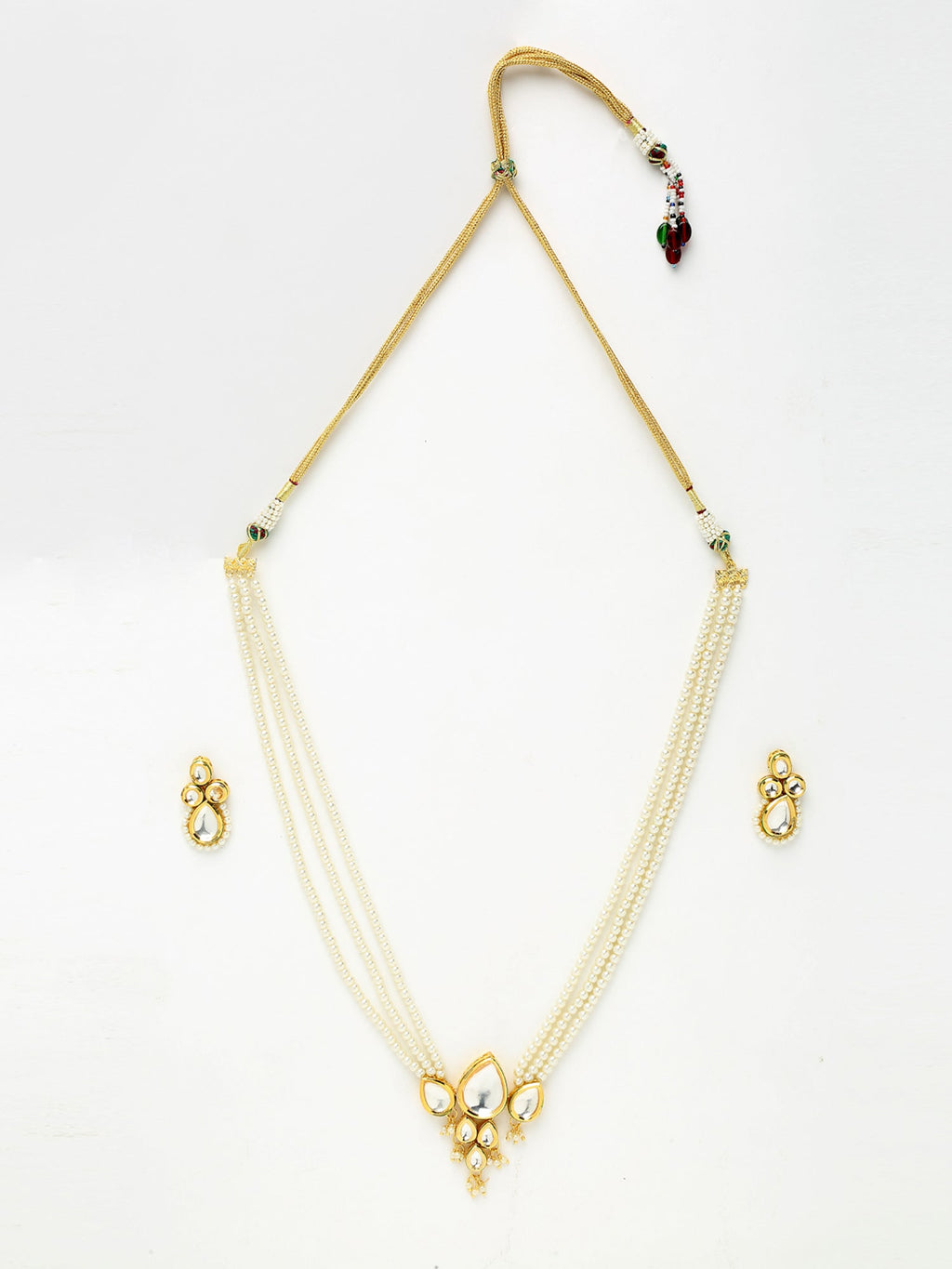 Long Kundan Neckpiece With Studs - Ruby Raang - Distacart