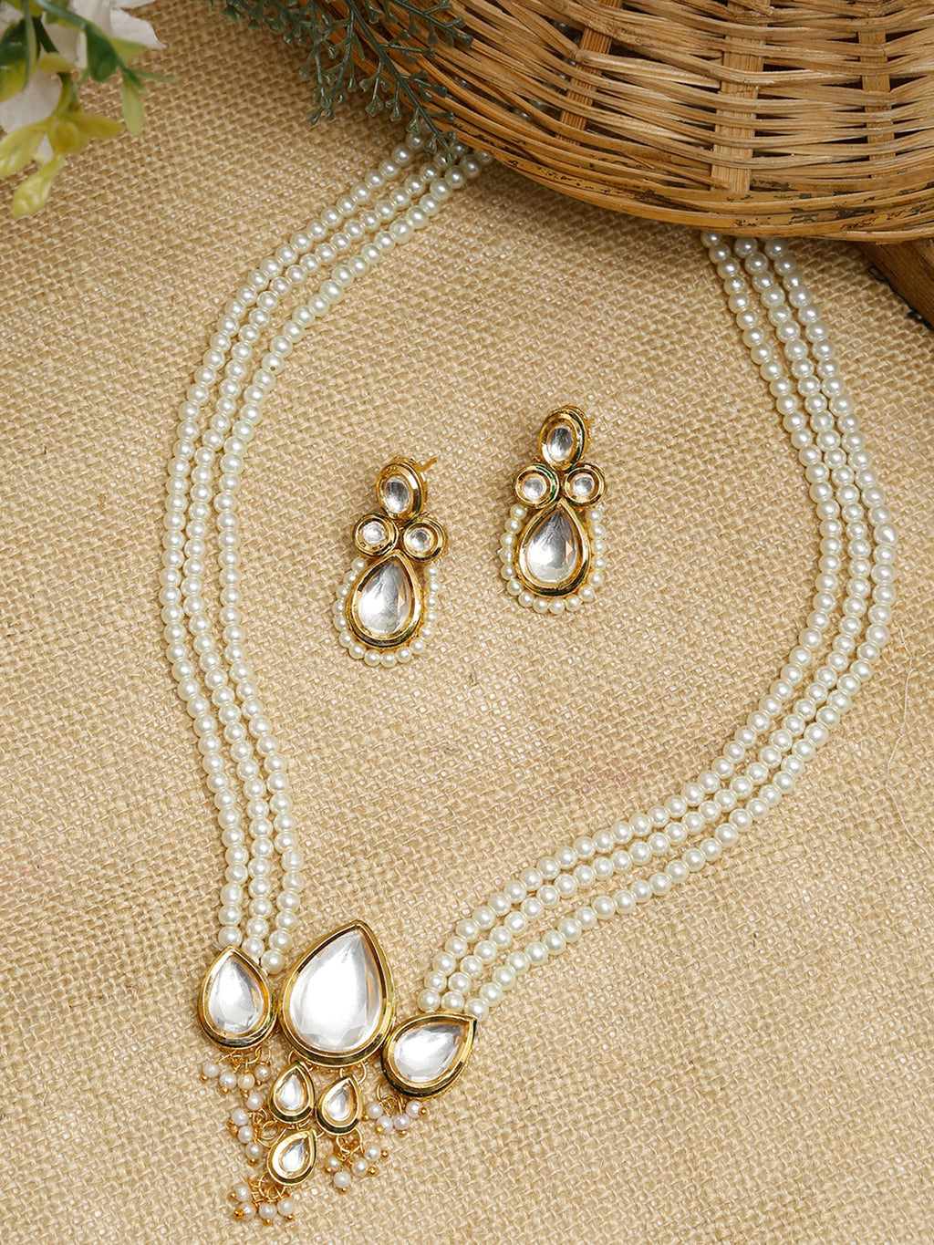 Long Kundan Neckpiece With Studs - Ruby Raang - Distacart