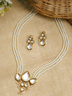 Long Kundan Neckpiece With Studs - Ruby Raang - Distacart