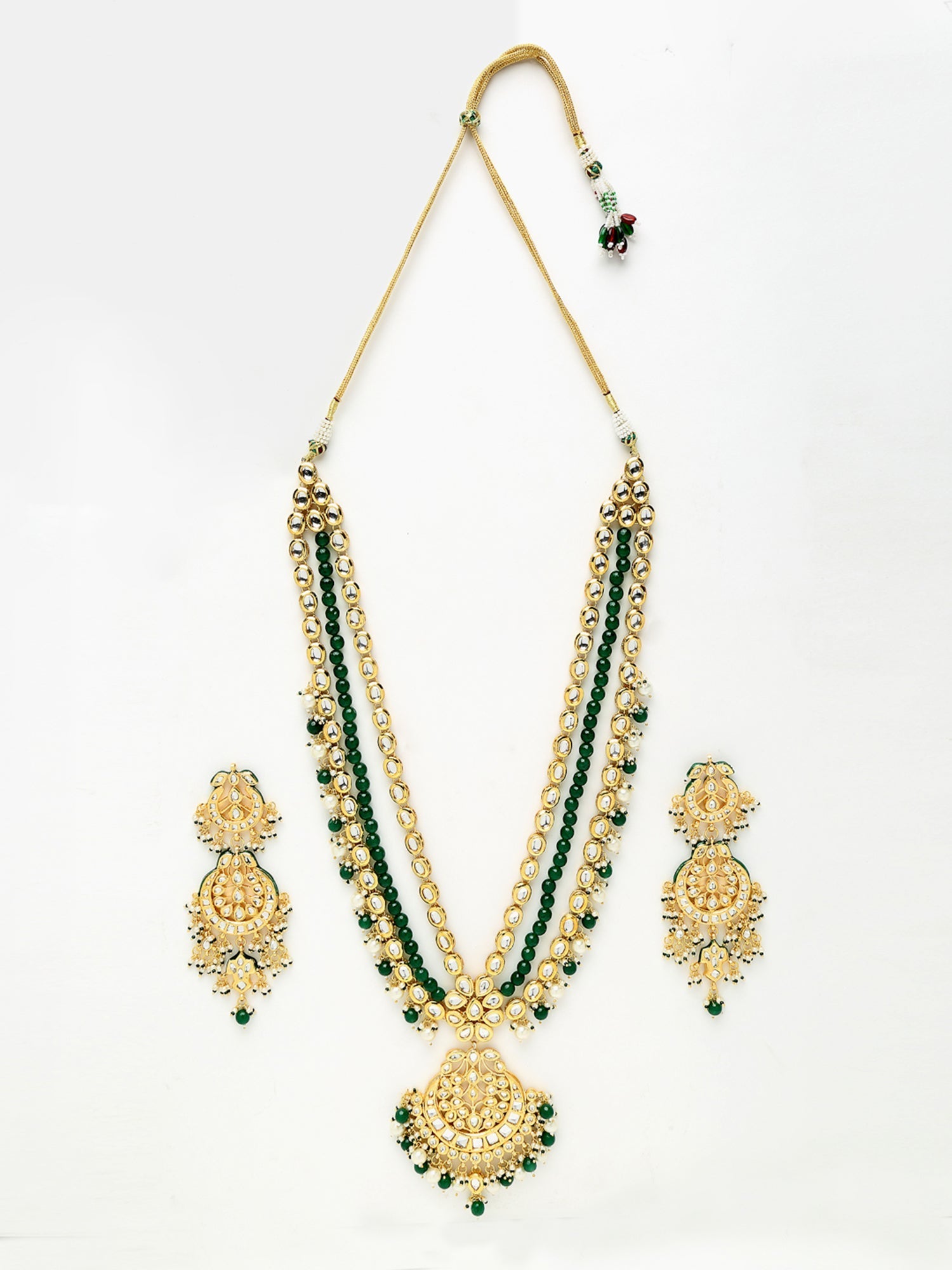 Long Kundan Neckpiece With Earrings - Ruby Raang - Distacart