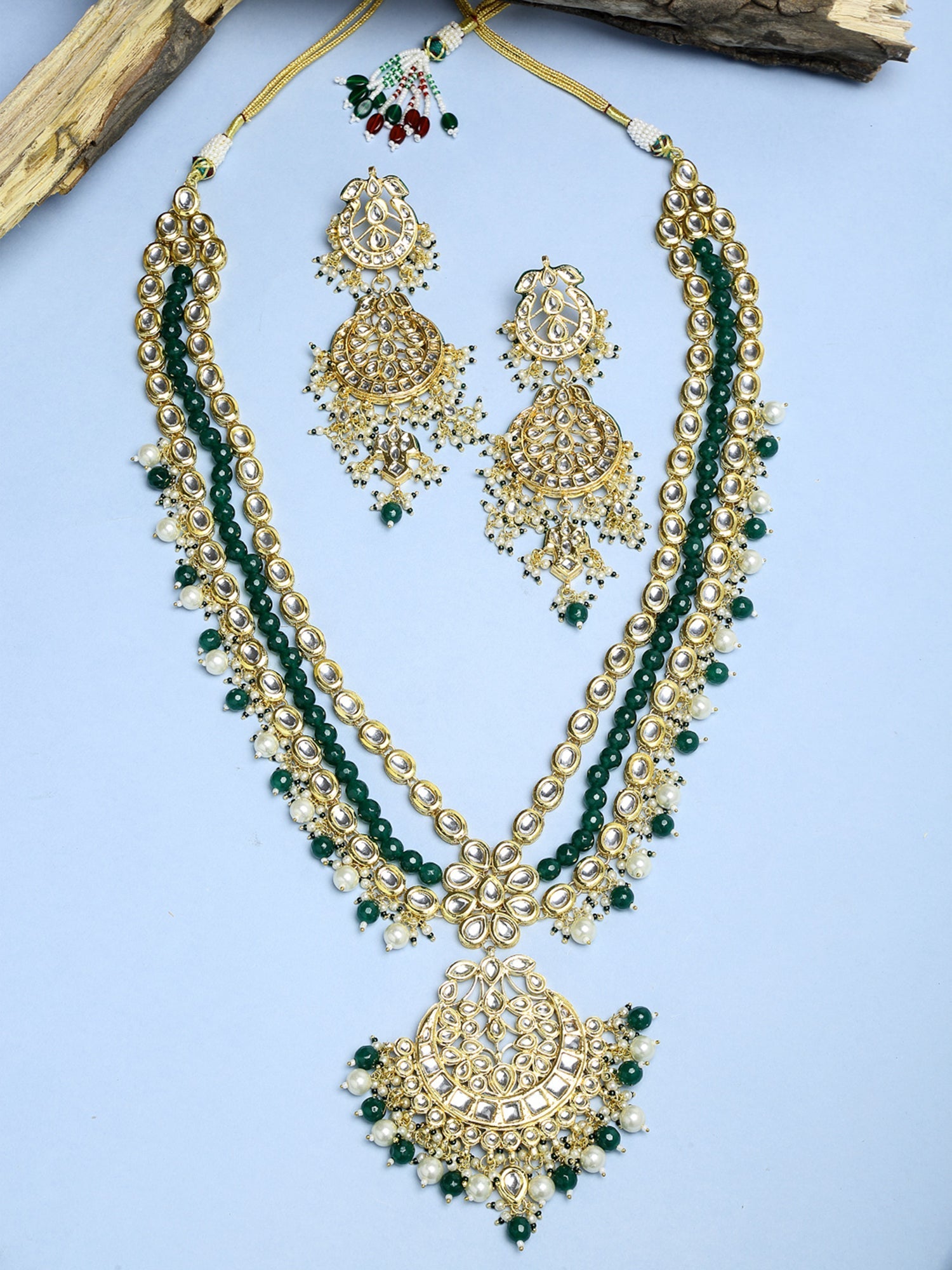 Long Kundan Neckpiece With Earrings - Ruby Raang - Distacart