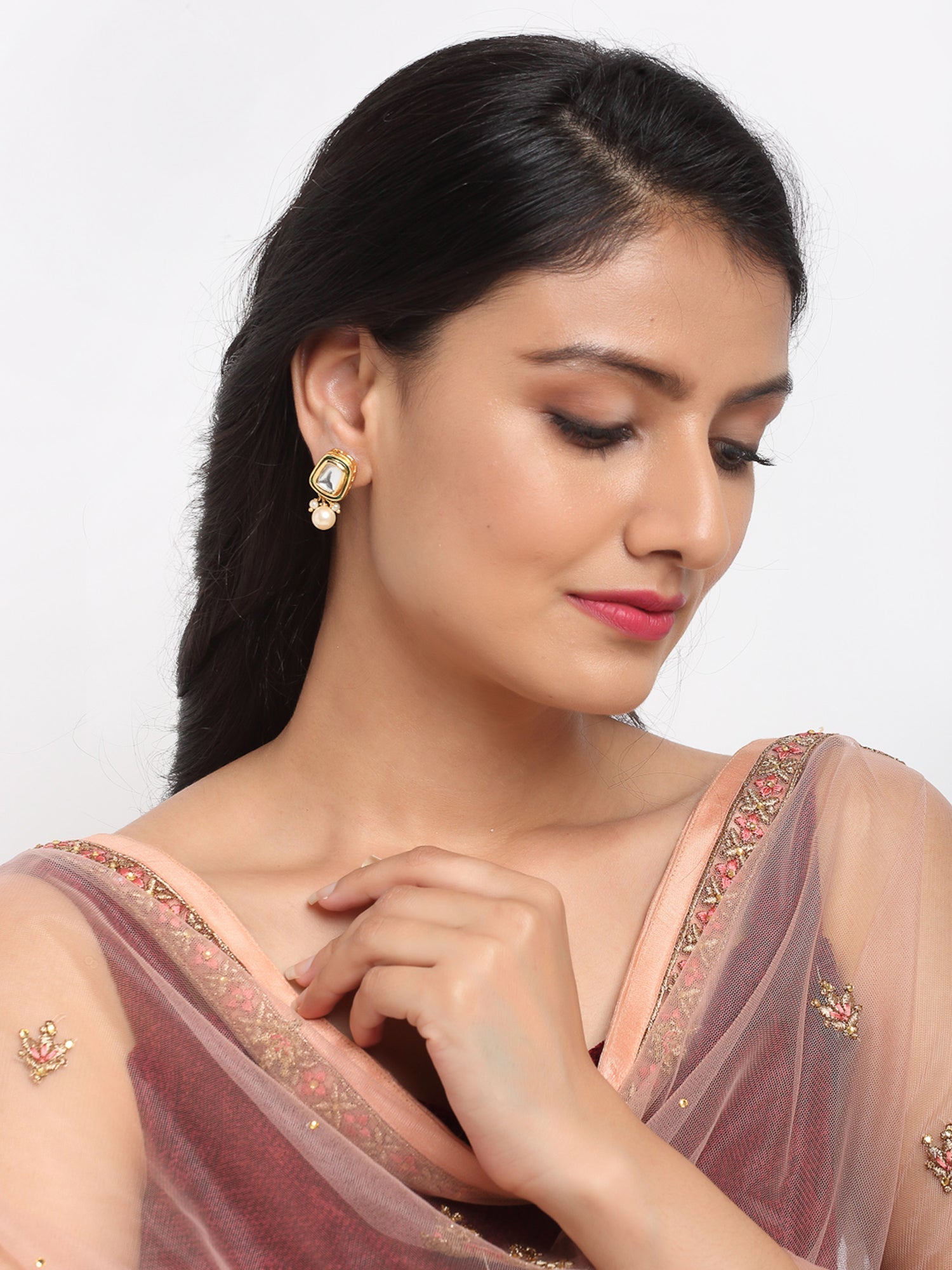 Stone Kundan Earrings - Ruby Raang - Distacart