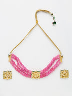 Gold-Plated Pink Kundan Choker With Studs - Ruby Raang - Distacart