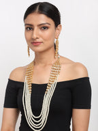 Layered Pearl Kundan Neckpiece With Earrings - Ruby Raang - Distacart