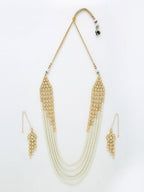 Layered Pearl Kundan Neckpiece With Earrings - Ruby Raang - Distacart