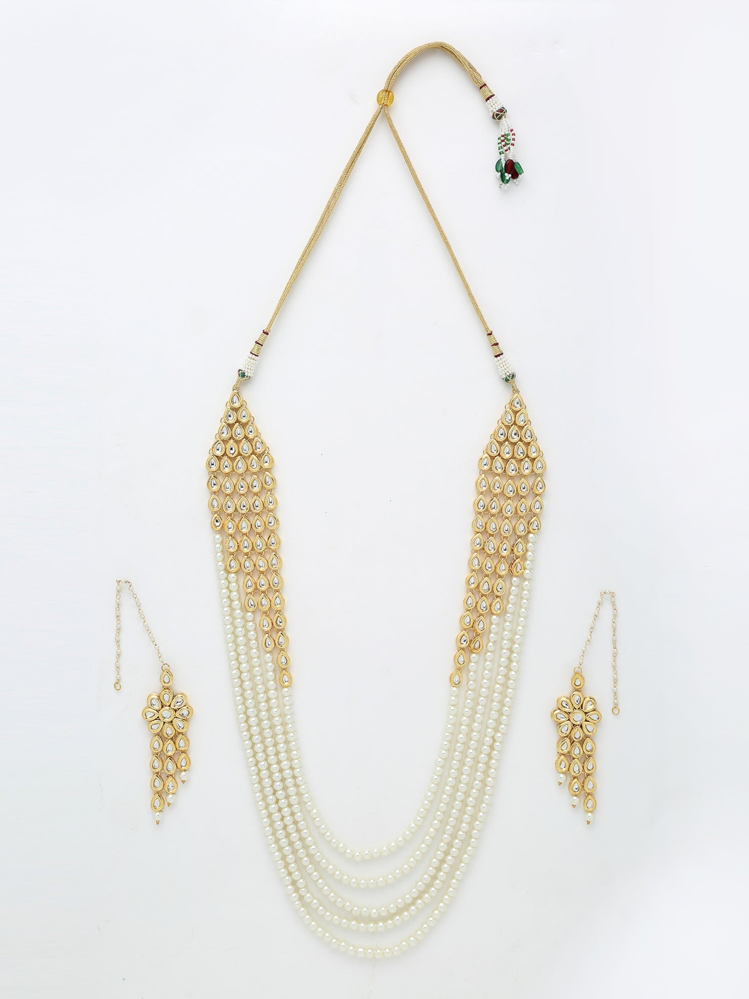 Layered Pearl Kundan Neckpiece With Earrings - Ruby Raang - Distacart