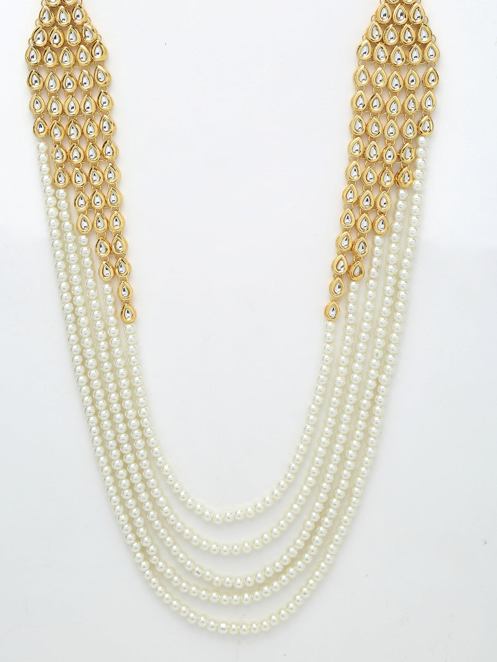 Layered Pearl Kundan Neckpiece With Earrings - Ruby Raang - Distacart