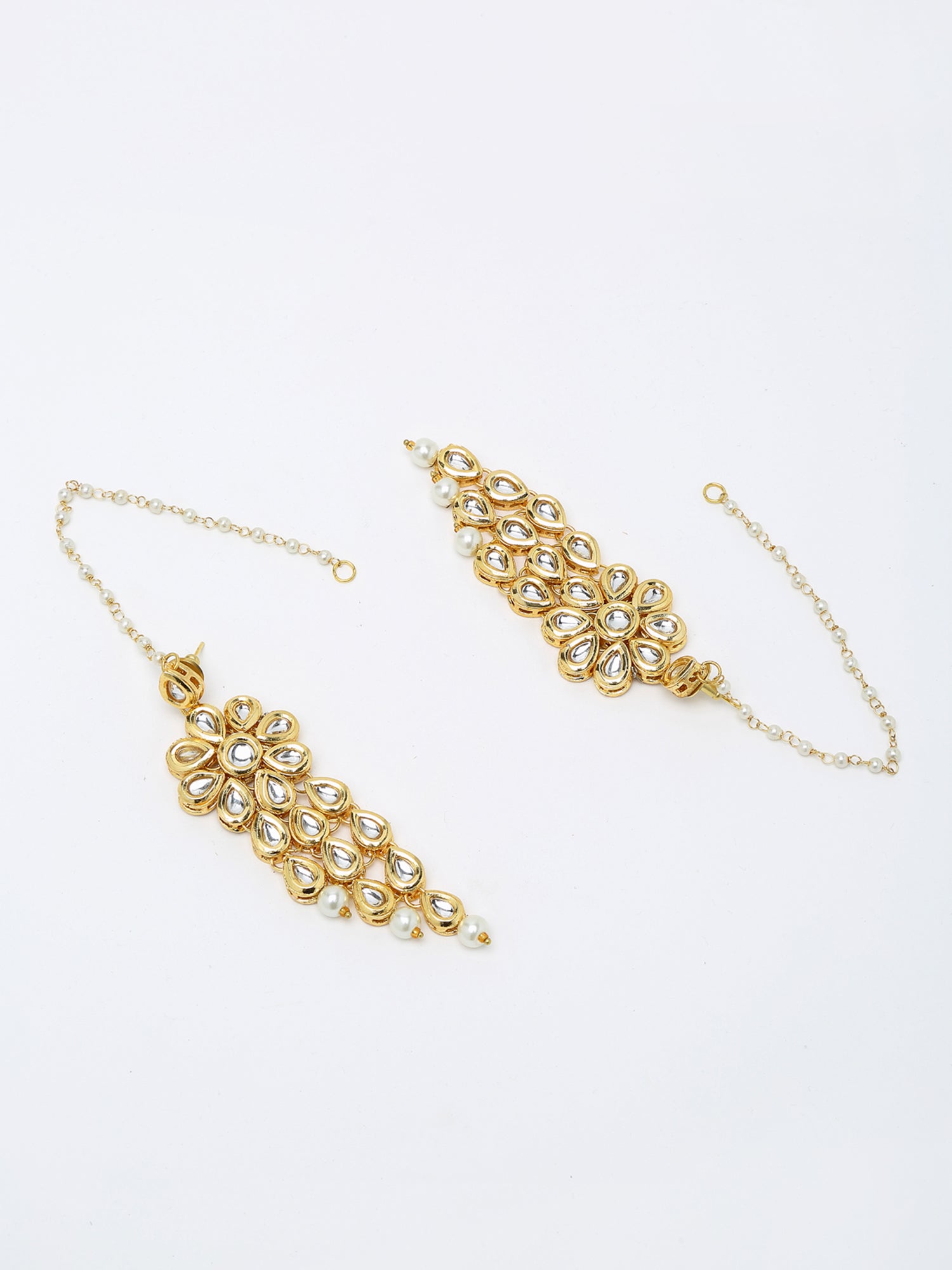 Layered Pearl Kundan Neckpiece With Earrings - Ruby Raang - Distacart