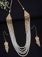 Layered Pearl Kundan Neckpiece With Earrings - Ruby Raang - Distacart