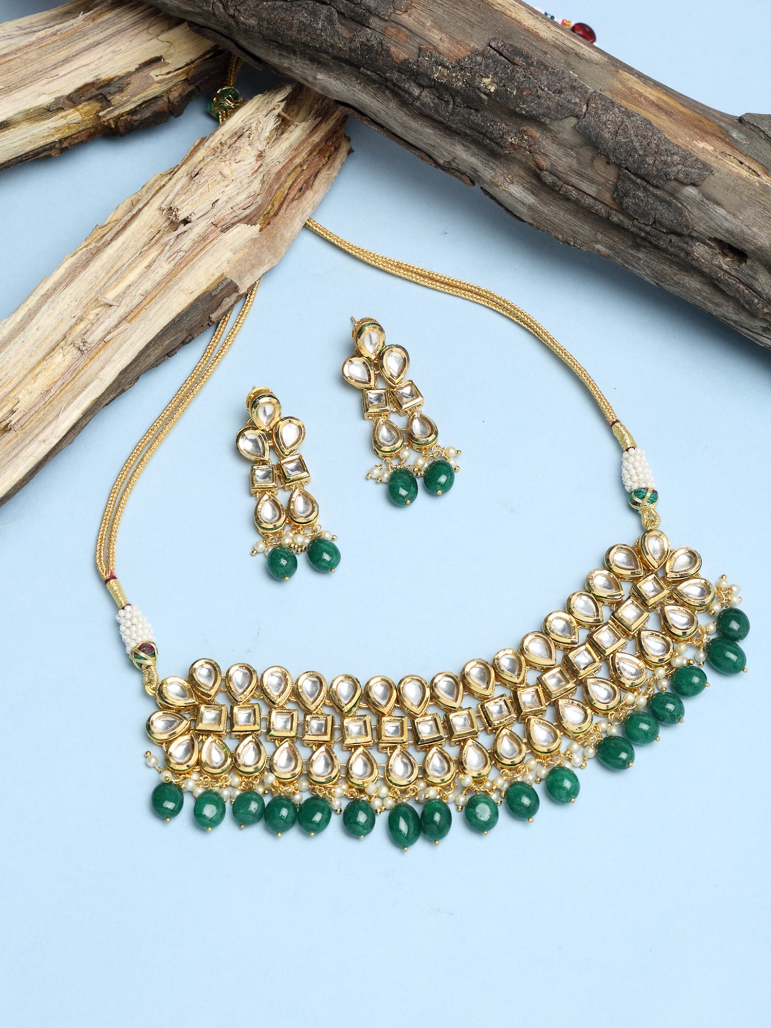 Stone Kundan Choker With Earrings - Ruby Raang - Distacart