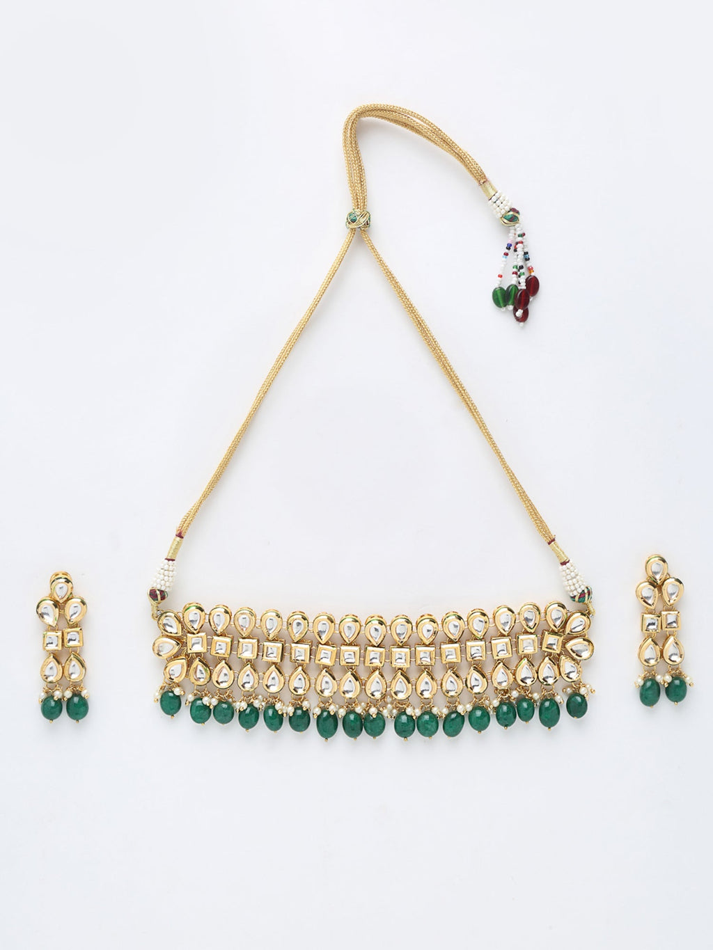 Stone Kundan Choker With Earrings - Ruby Raang - Distacart