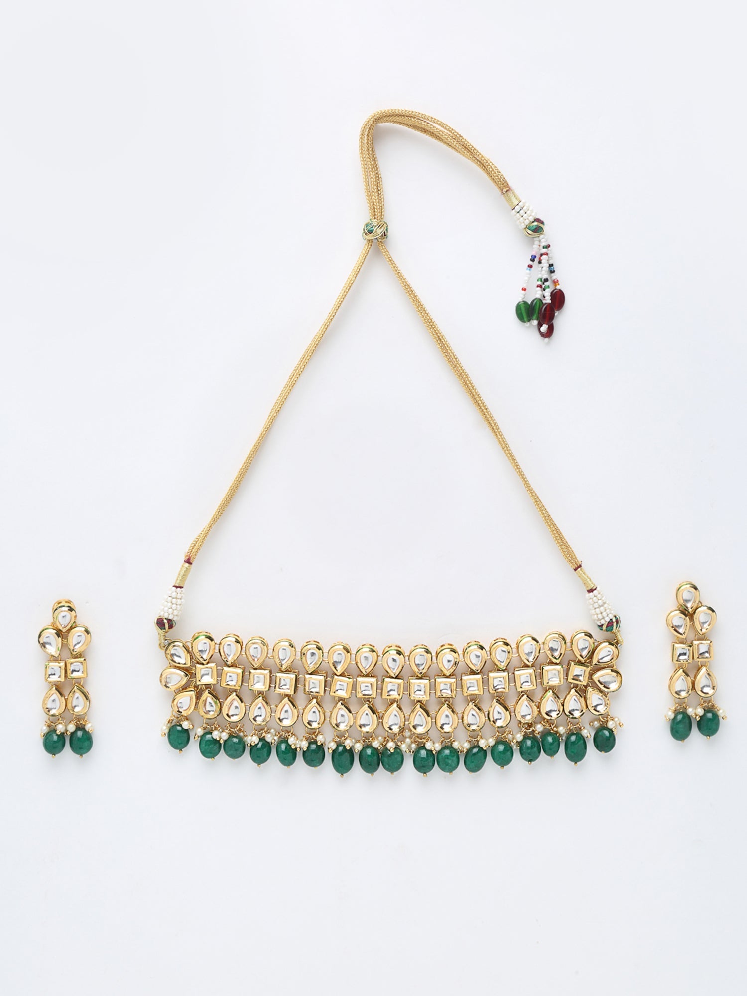 Stone Kundan Choker With Earrings - Ruby Raang - Distacart