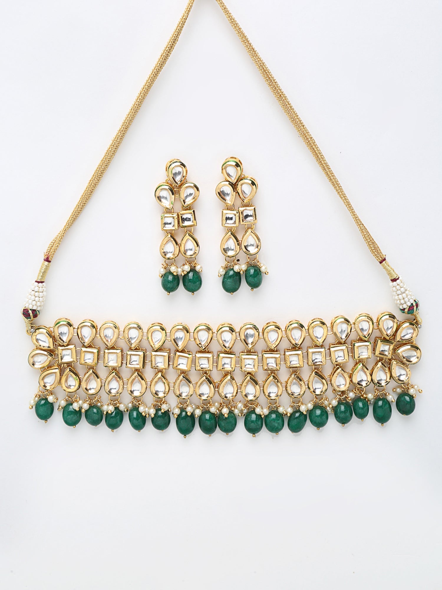 Stone Kundan Choker With Earrings - Ruby Raang - Distacart