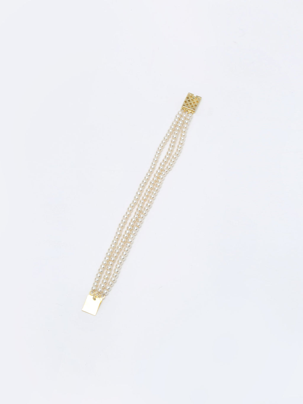 Women's Gold-Toned White Pearls Gold-Plated Multi-Strand Bracelet - Ruby Raang - Distacart