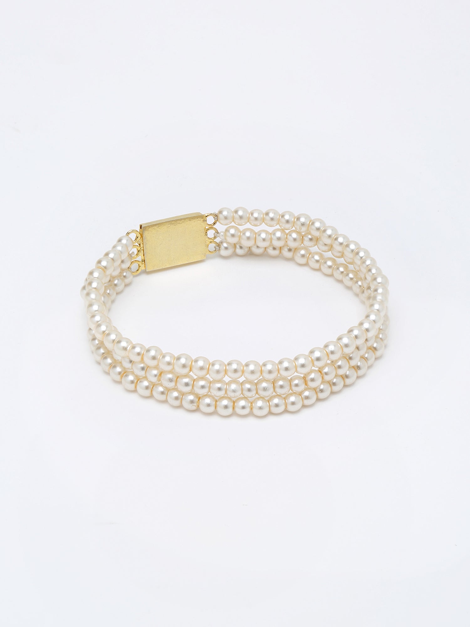 Women's Gold-Toned White Pearls Gold-Plated Multi-Strand Bracelet - Ruby Raang - Distacart