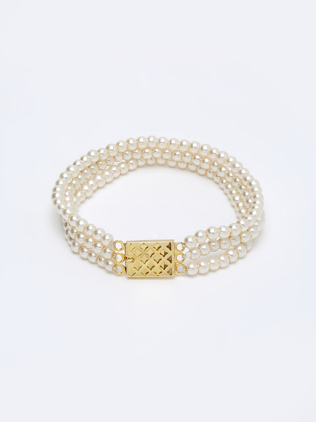 Women's Gold-Toned White Pearls Gold-Plated Multi-Strand Bracelet - Ruby Raang - Distacart
