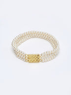 Women's Gold-Toned White Pearls Gold-Plated Multi-Strand Bracelet - Ruby Raang - Distacart