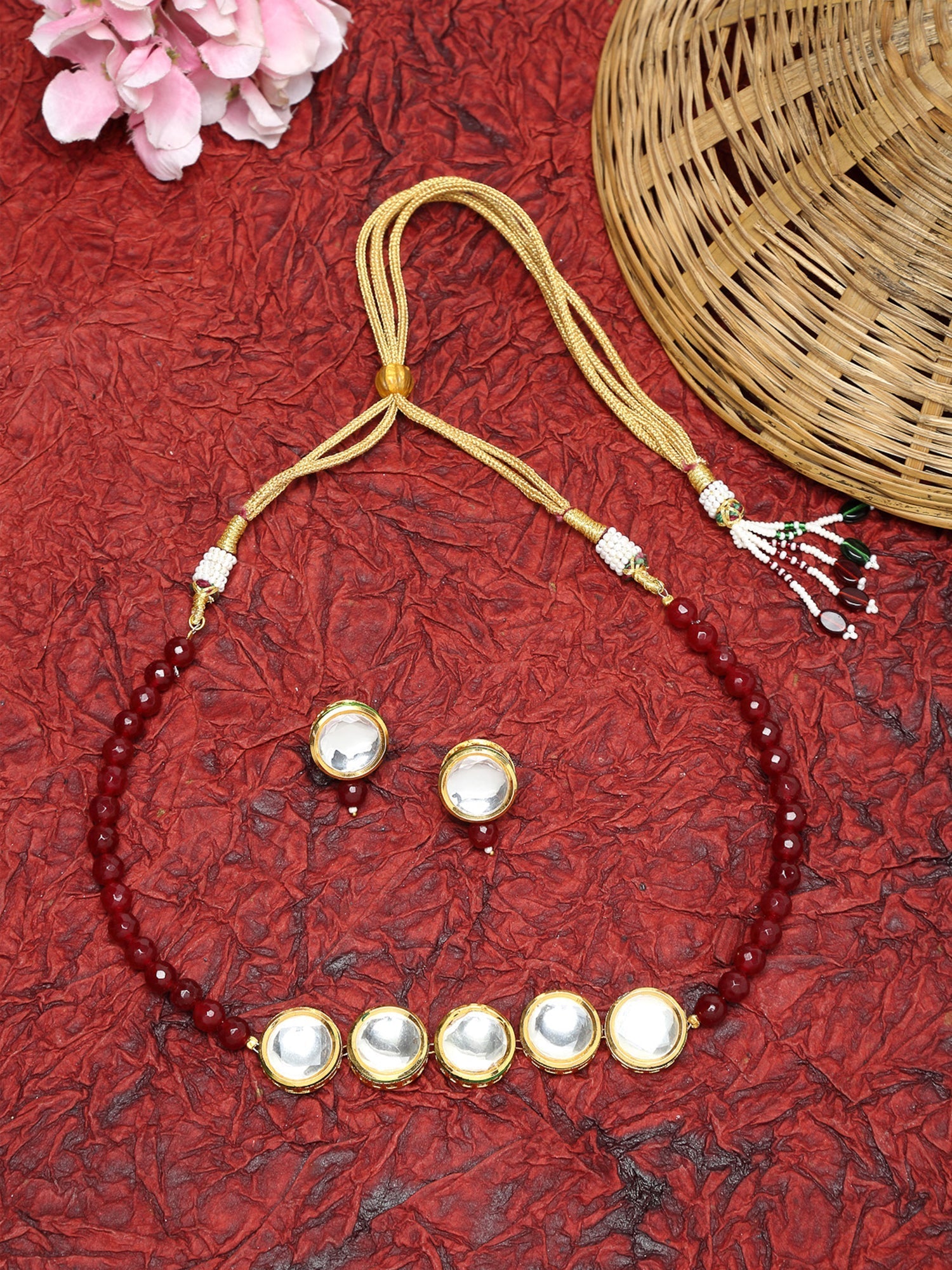 Kundan Neckpiece With Studs - Ruby Raang - Distacart