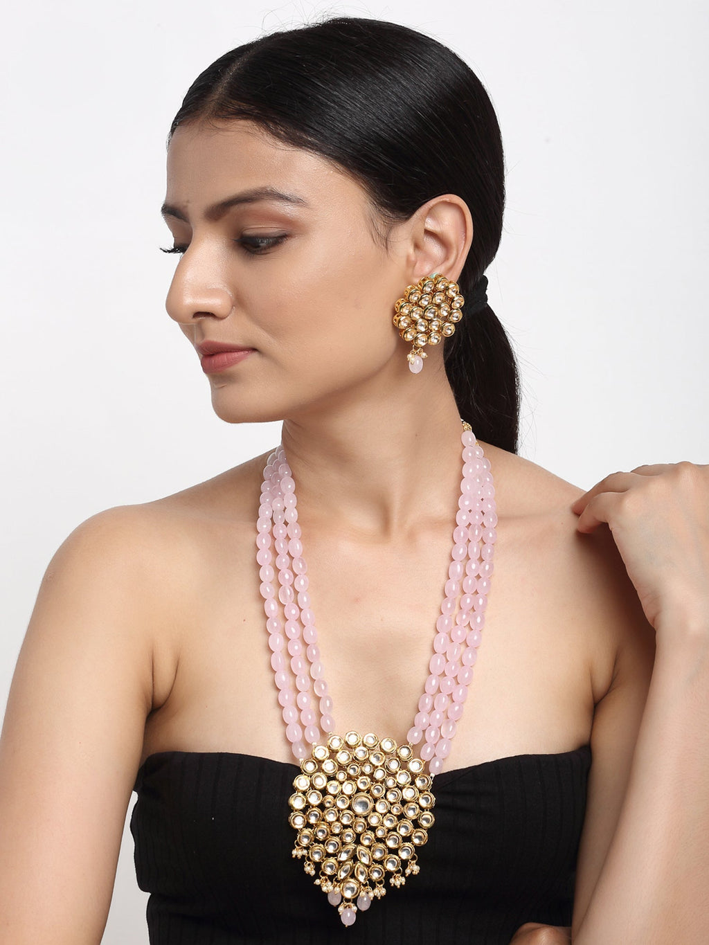 Kundan Neckpiece With Earrings - Ruby Raang - Distacart