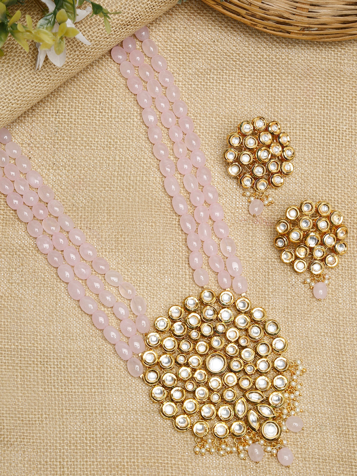 Kundan Neckpiece With Earrings - Ruby Raang - Distacart