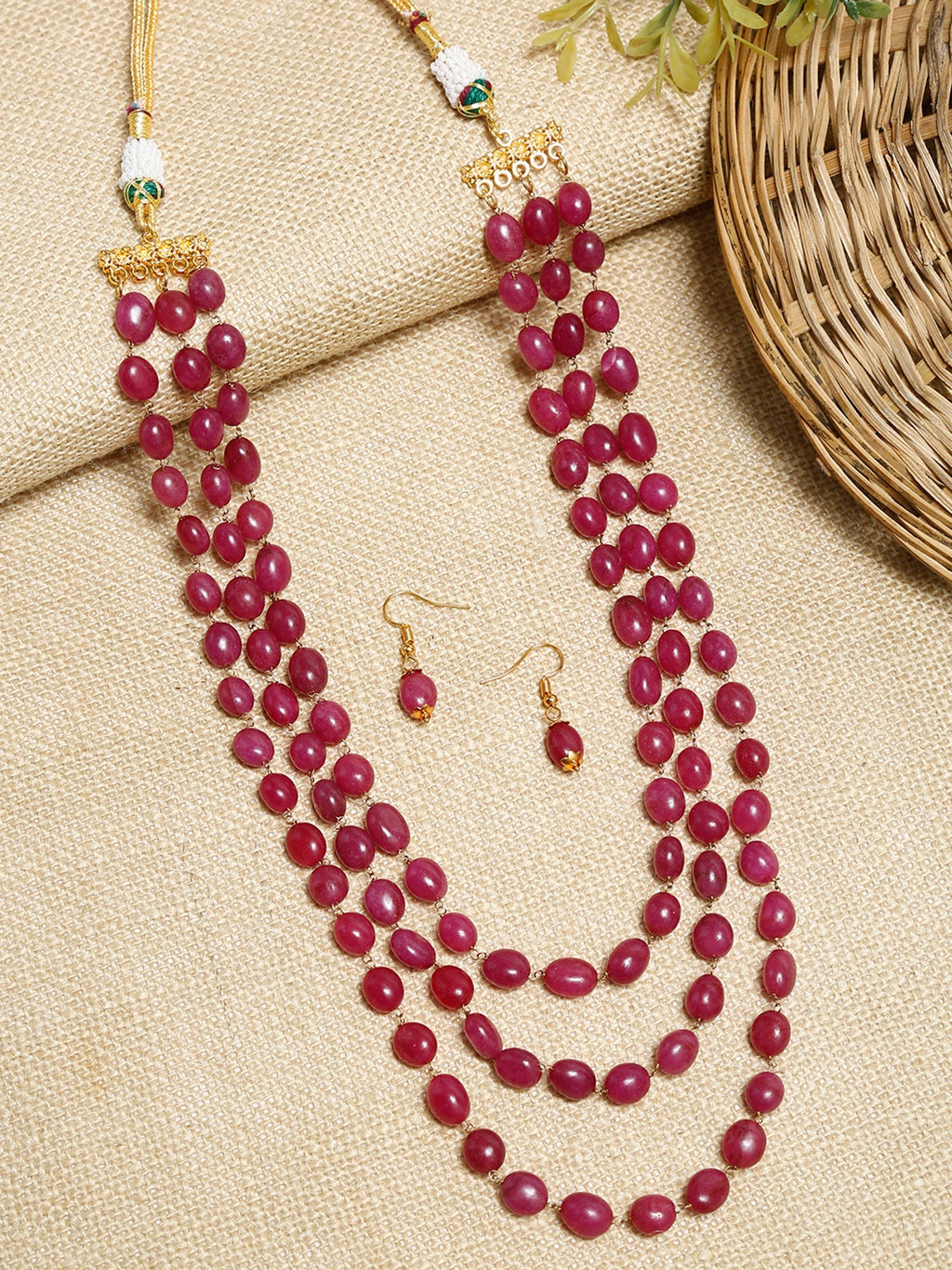 Layered Maroon Neckpiece With Earrings - Ruby Raang - Distacart