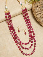Layered Maroon Neckpiece With Earrings - Ruby Raang - Distacart