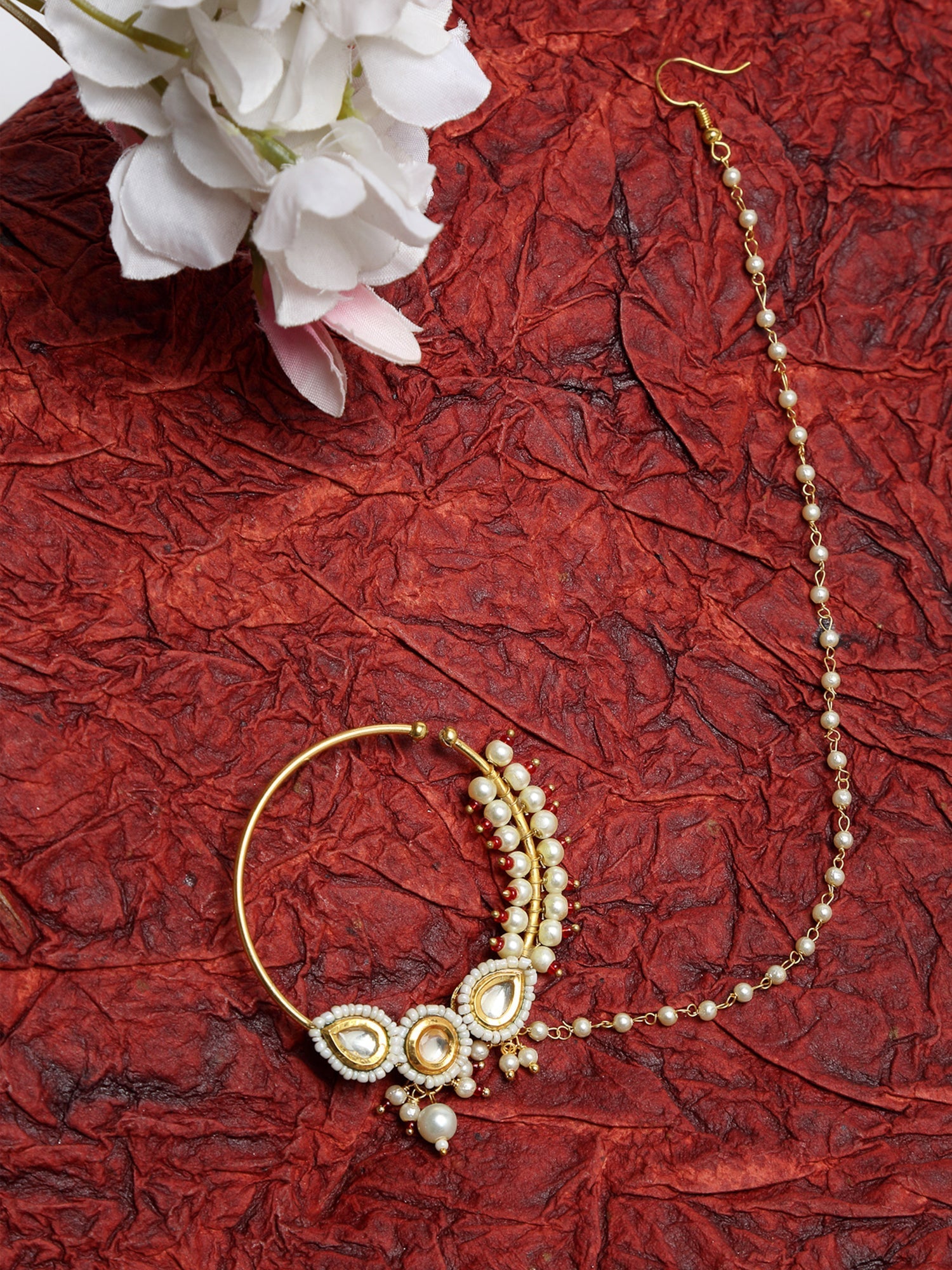 Maharani Kundan Nose Ring - Ruby Raang - Distacart